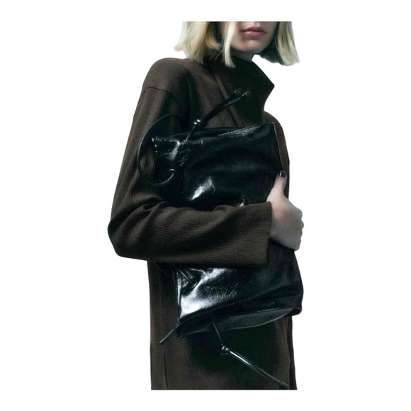 🤎 ZARA Brown Asymmetric Funnel Neck Tunic Dress – Size L | Made in Morocco - Picture 3 of 5